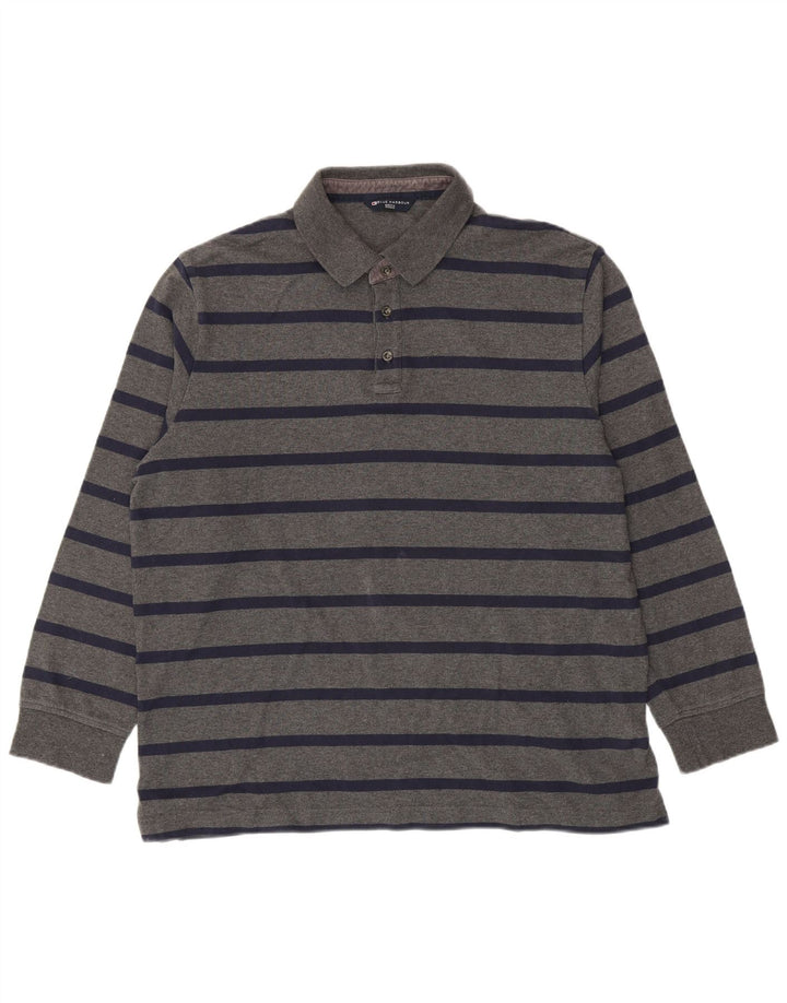 Marks & Spencer Langærmet poloshirt til mænd, stor gråstribet bomuld