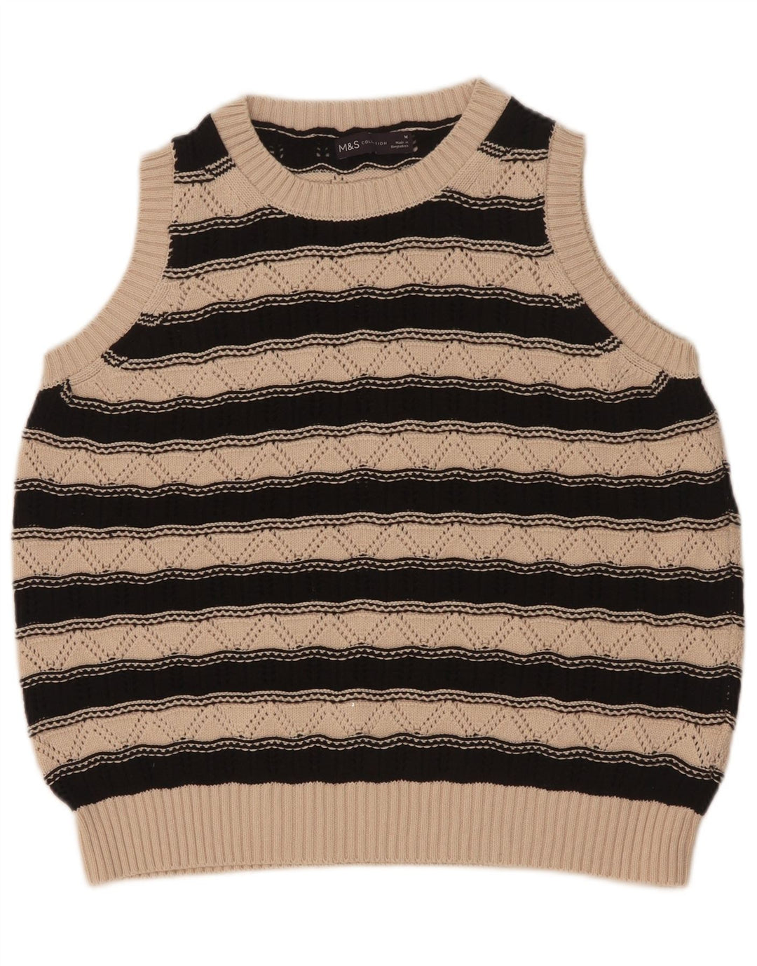 Marks & Spencer Damevest Tank Top UK 14 Medium Beige Stribet Bomuld