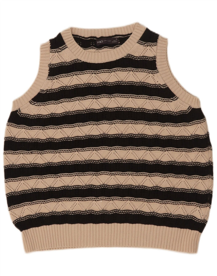 Marks & Spencer Damevest Tank Top UK 14 Medium Beige Stribet Bomuld