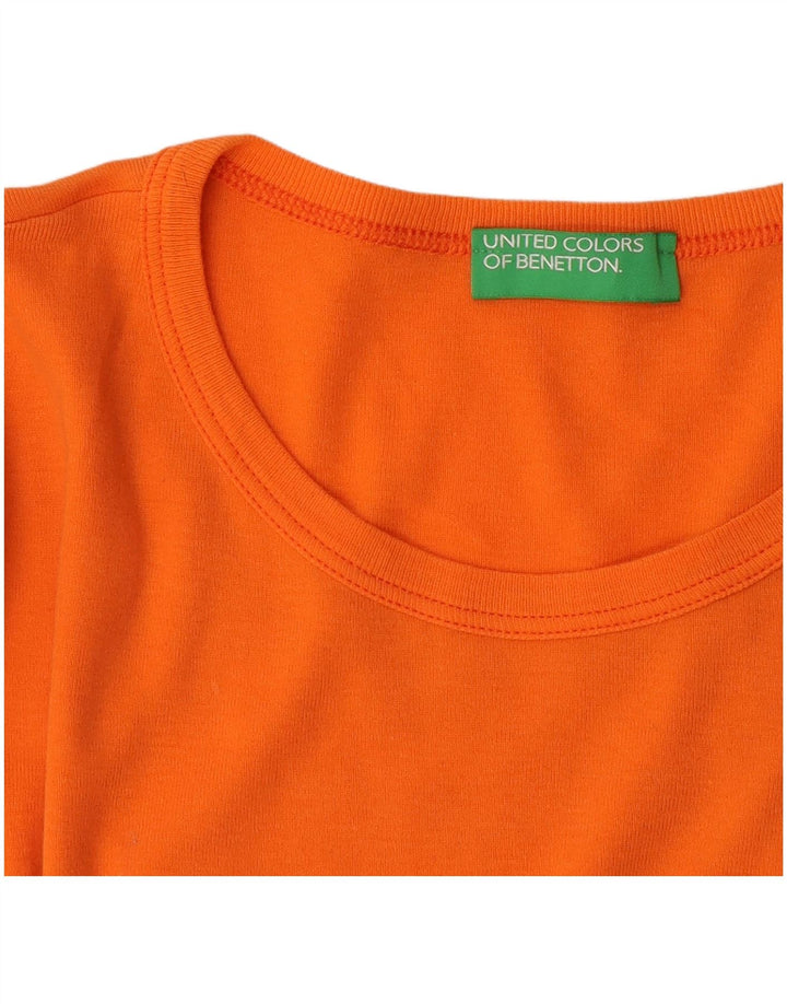Benetton Dame Grafisk T-Shirt Top UK 14 Medium Orange