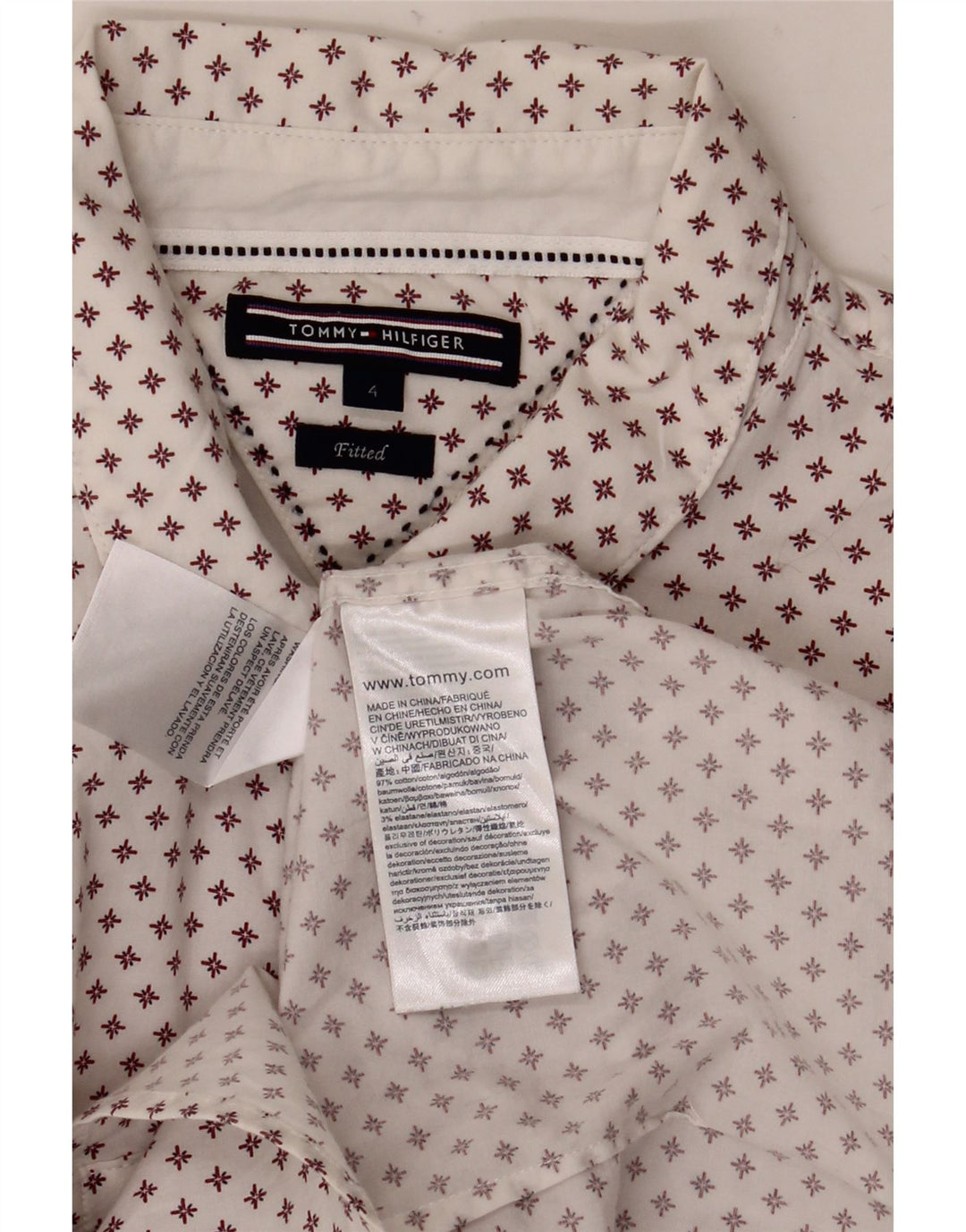 Tommy Hilfiger Kvinder Fitted Abstrakt mønster Skjorte US 4 Small White Bomuld