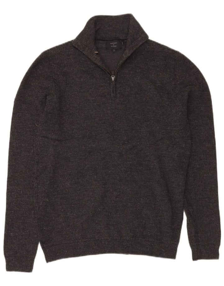 SUPERDRY sweater med lynlås til mænd mellemgrå merinould