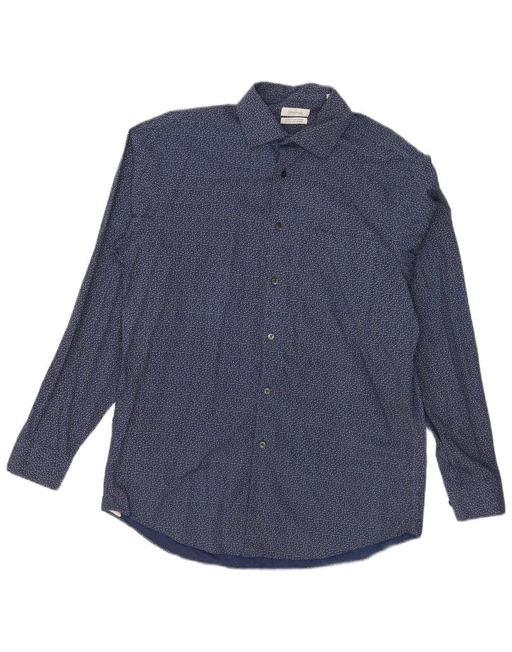 Calvin Klein Herre Regular Fit Skjorte Størrelse 15 1/2 Medium Marineblå Plettet