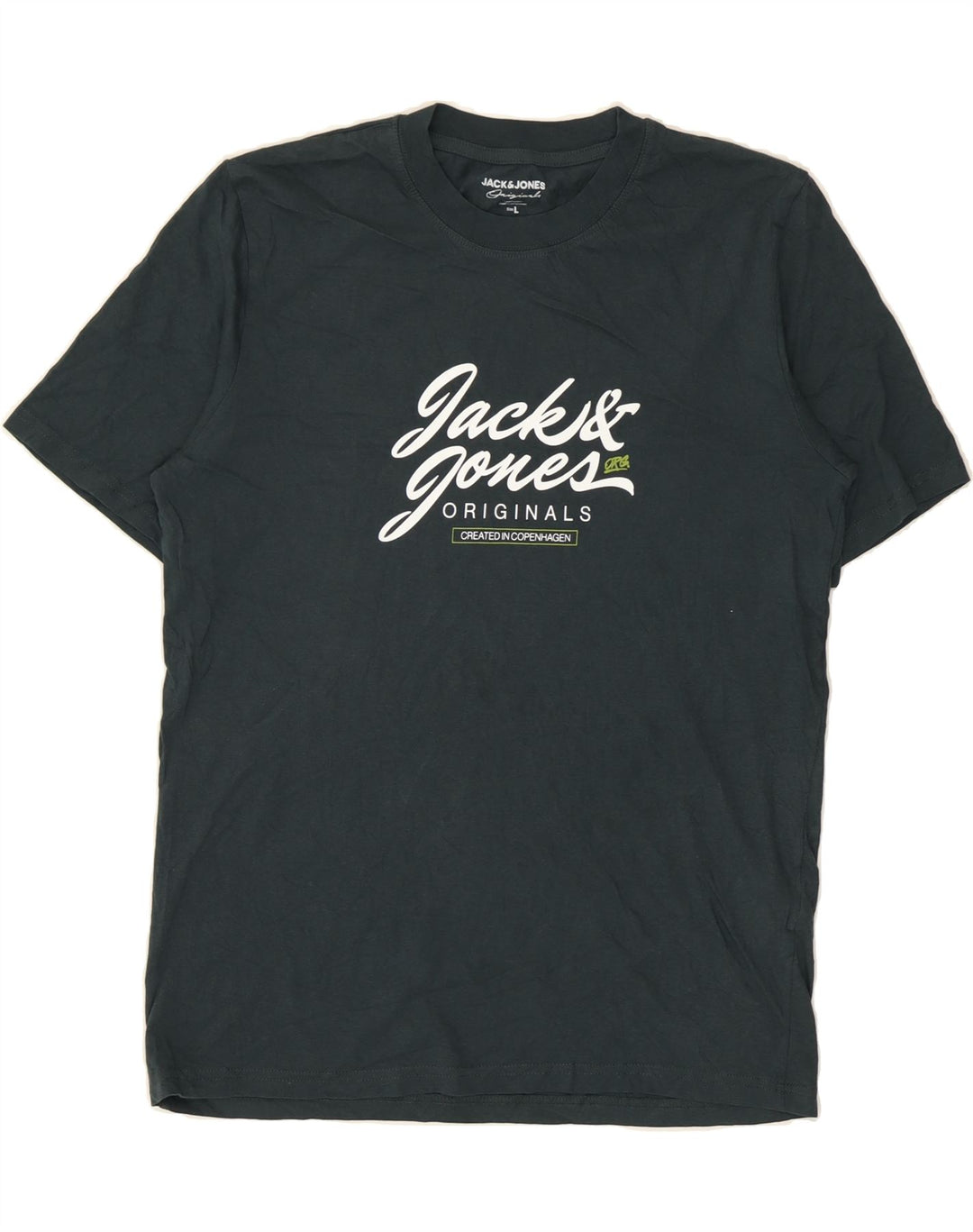 JACK & JONES Mens Graphic T-Shirt Top Large Green Cotton Vintage Jack & Jones and Second-Hand Jack & Jones from Messina Hembry 