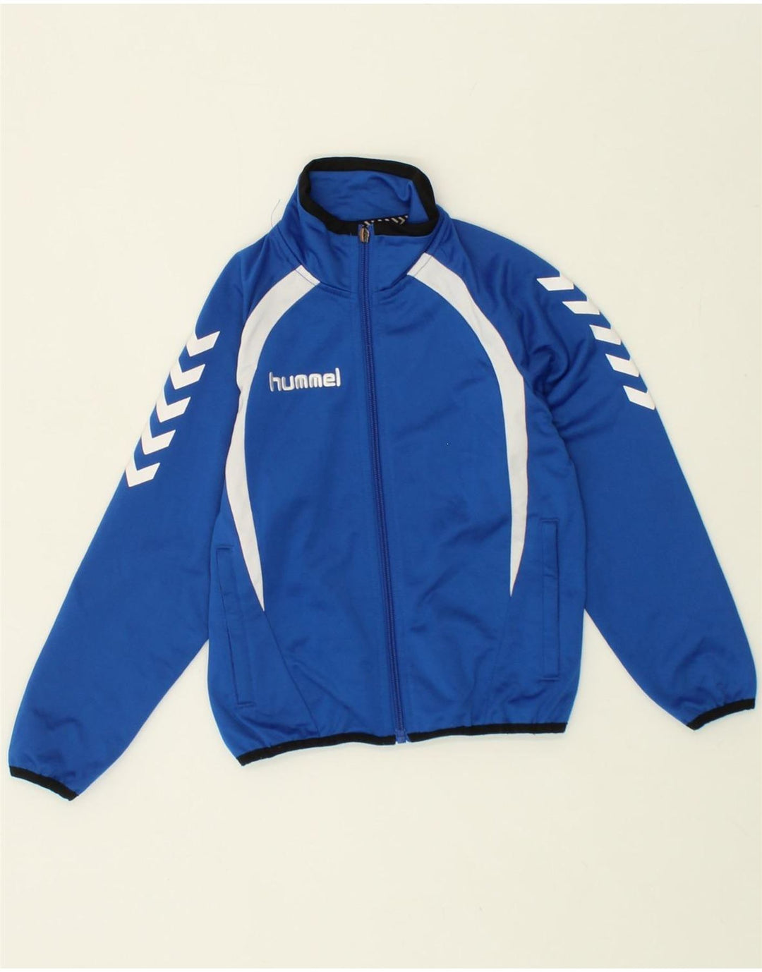 HUMMEL Boys Graphic Tracksuit Top Jacket 5-6 Years Blue Colourblock Vintage Hummel and Second-Hand Hummel from Messina Hembry 