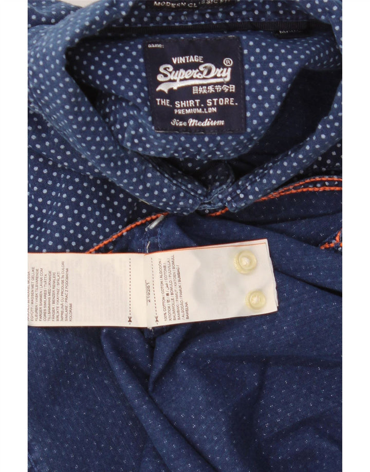 Superdry Kortærmet Herreskjorte Medium Blue Plettet Bomuld