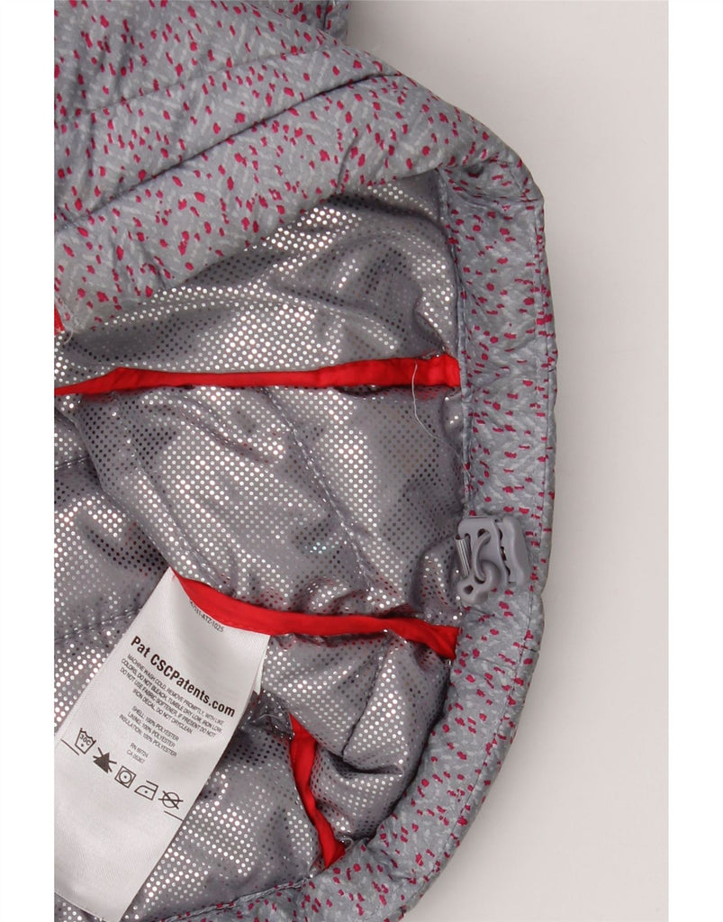 COLUMBIA Womens Hooded Padded Jacket UK 10 Small Grey Spotted Polyester Vintage Columbia and Second-Hand Columbia from Messina Hembry 