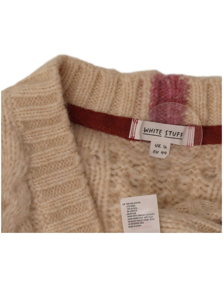 White Stuff Dame Cardigan Sweater UK 16 Large Beige Polyester