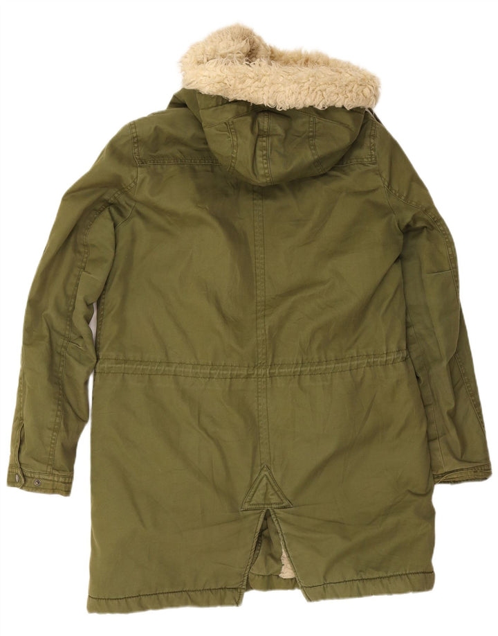 Zara Dame Hooded Parka Jacket UK 14 Medium Khaki Polyester