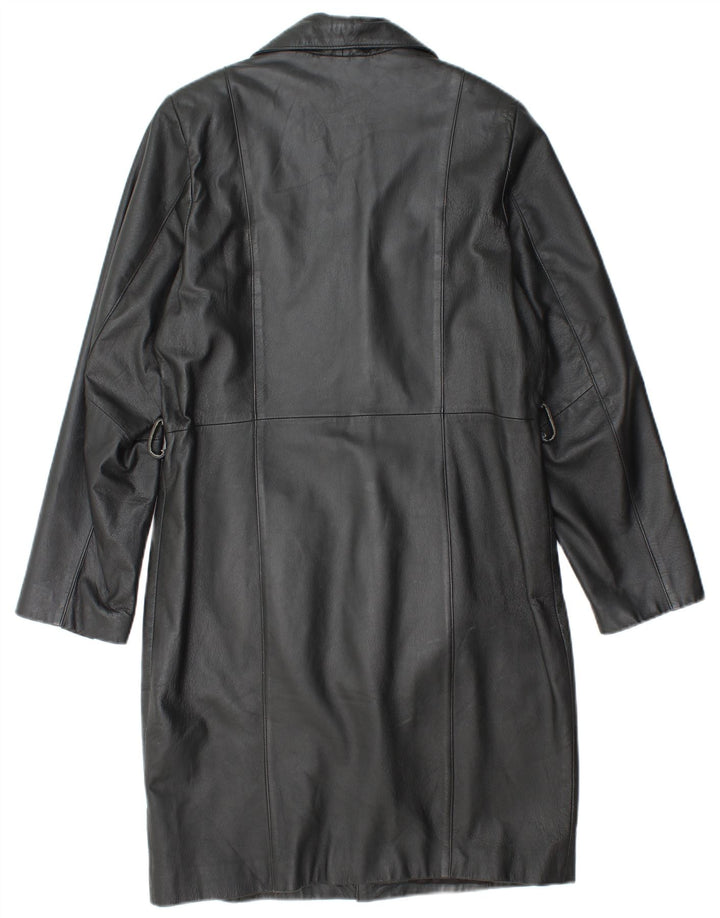 VINTAGE Læderfrakke til kvinder UK 14 Medium Sort Læder