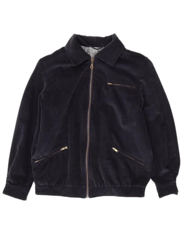 VINTAGE Womens Corduroy Jacket UK 12 Medium Navy Blue Cashmere