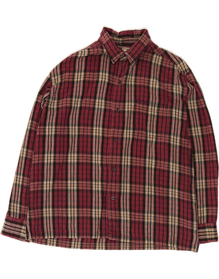 LEVI'S Mens Flannel Shirt XL Burgundy Check Cotton Vintage Levi's and Second-Hand Levi's from Messina Hembry 