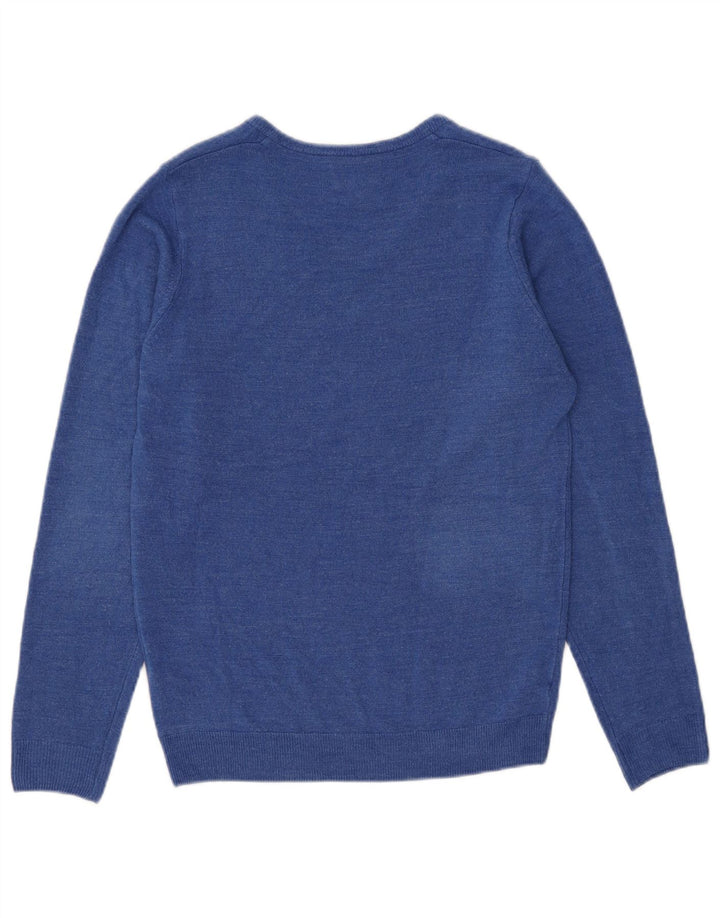 Marks & Spencer Dame V-hals sweater UK 10 Small Blue Acryl