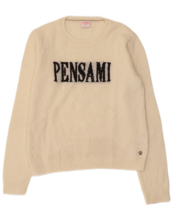 Sun68 Dame grafisk rund hals sweater UK 18 XL Off White