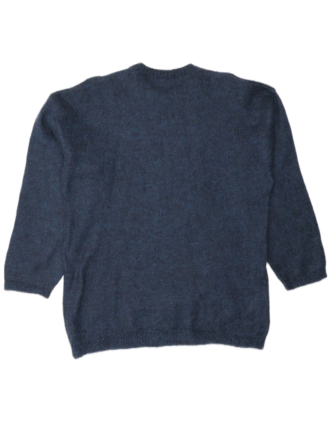 Vintage kvinders grafisk rund hals sweater UK 14 Medium Navy Blue