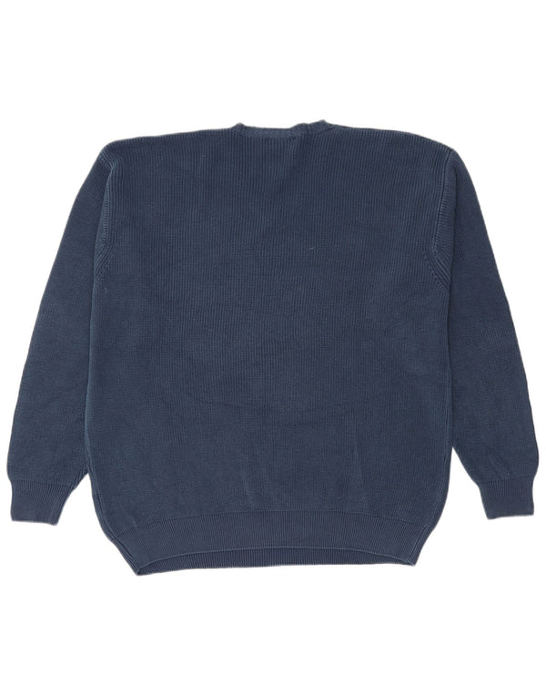 Vintage Herre Loose Fit V-hals sweater IT 50 Medium Marineblå Bomuld