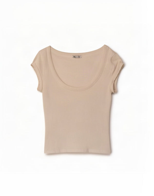 Zara Womens Crop T-Shirt Top UK 14 Large White