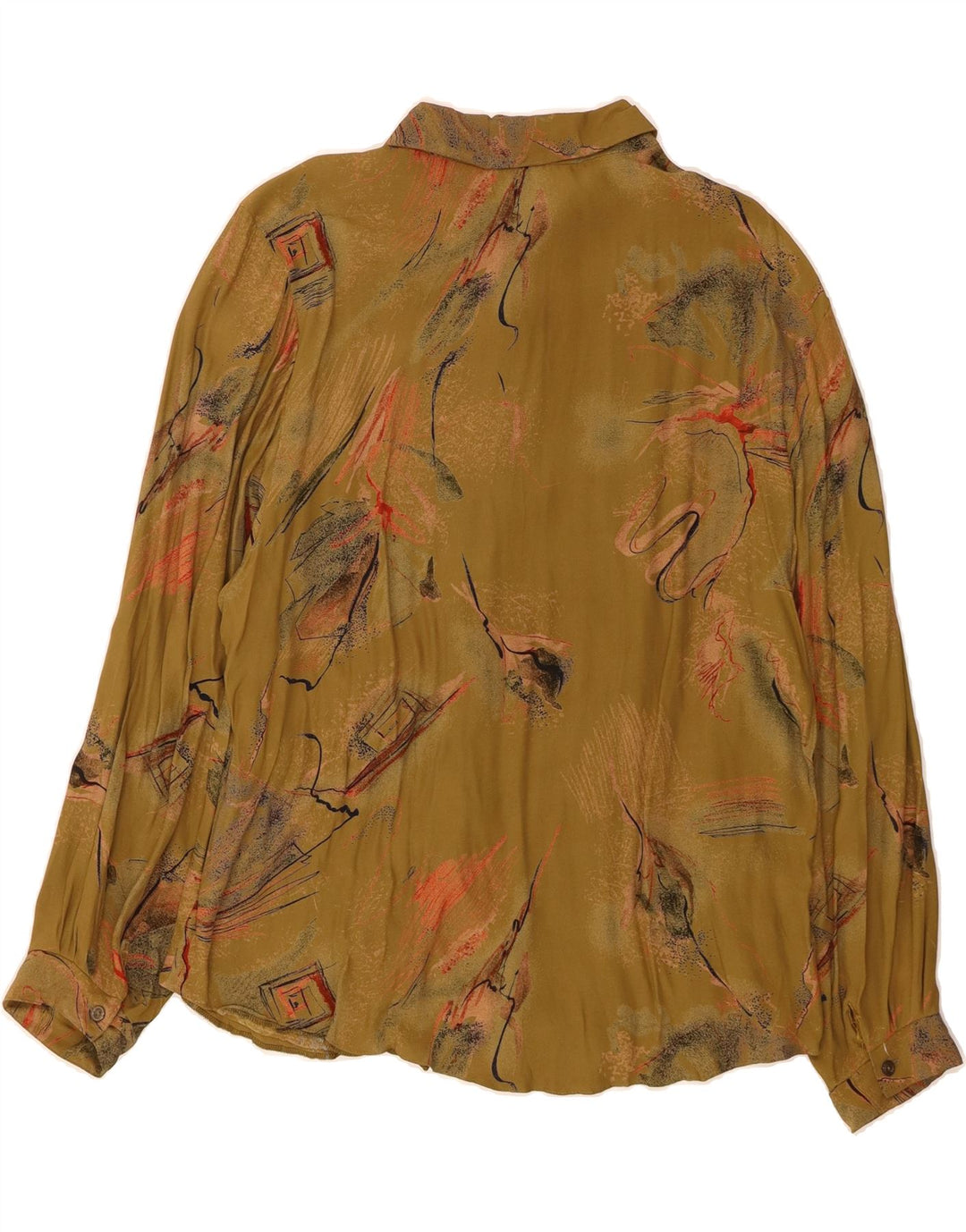 PERCEPTIONS Womens Abstract Pattern Shirt Blouse UK 18 XL Khaki Viscose Vintage Perceptions and Second-Hand Perceptions from Messina Hembry 