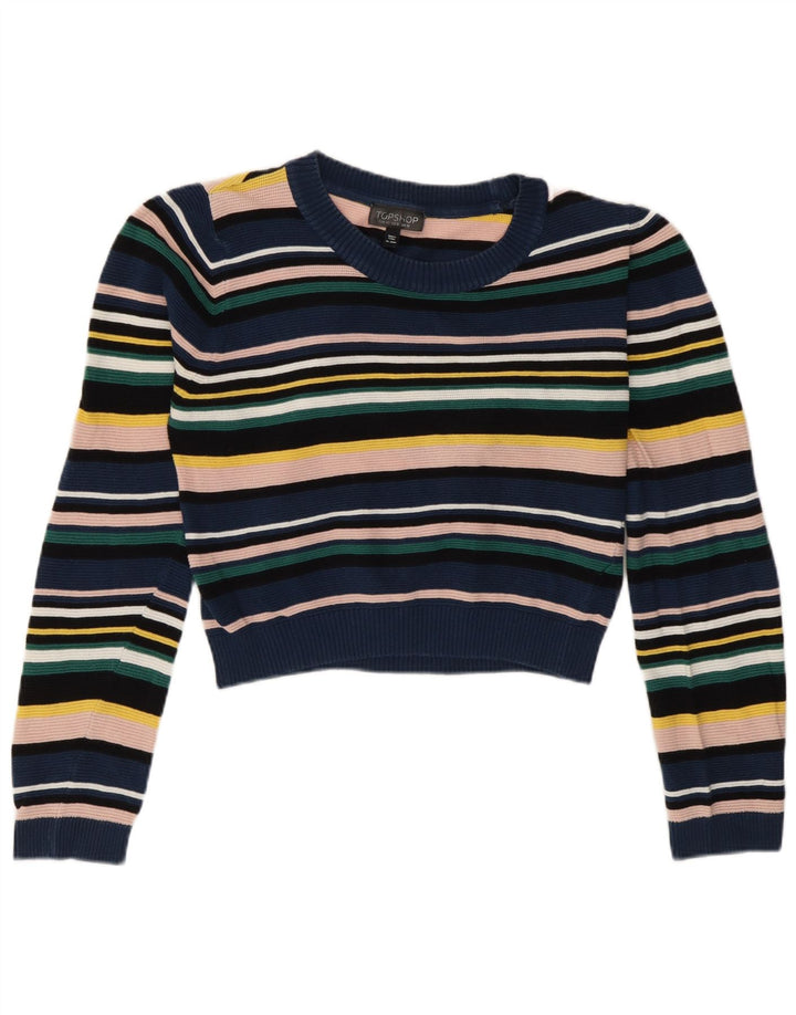 Topshop Dame Boat Neck Jumper Sweater UK 12 Medium Flerfarvet Stribet