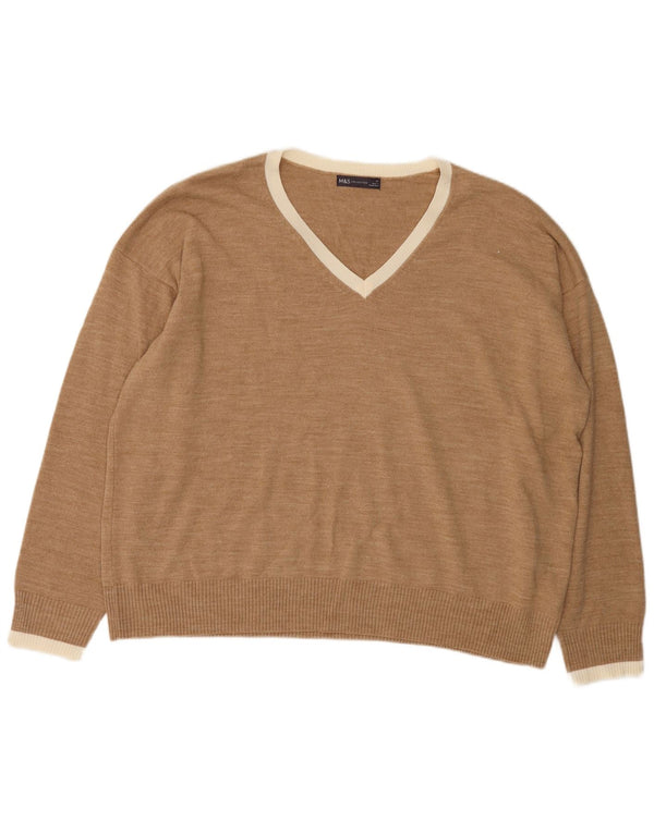 Marks & Spencer Dame V-hals sweater UK 22 3XL Beige Flecked