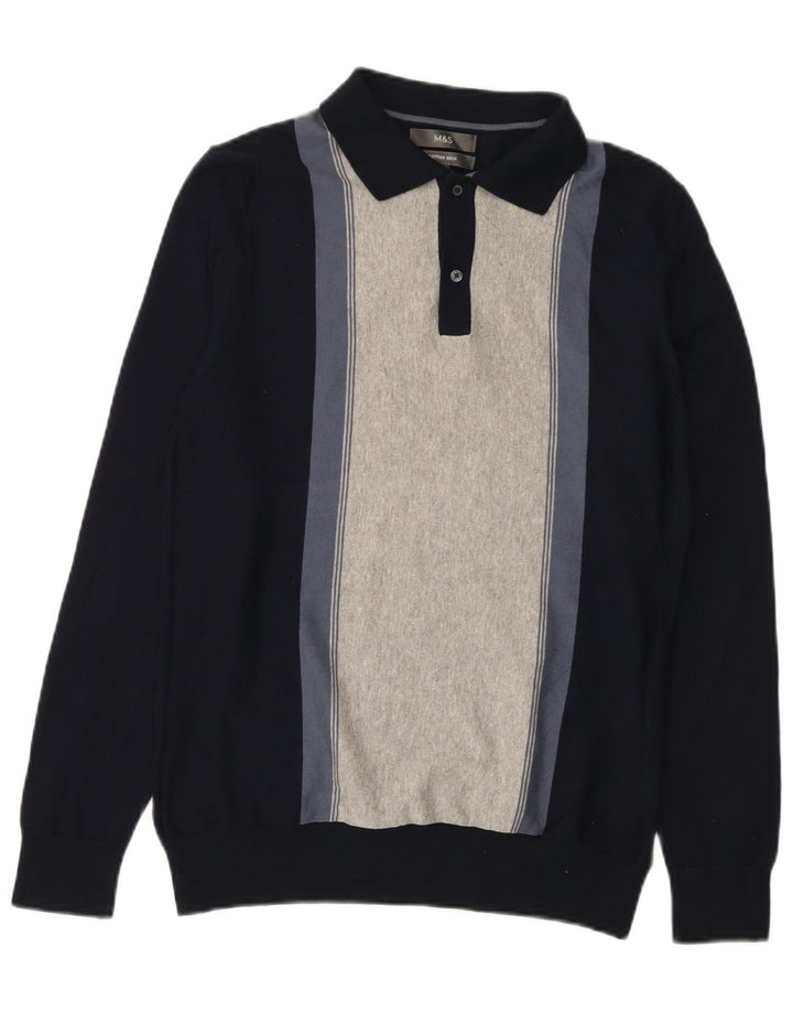 Marks & Spencer Herre Polo Neck Sweater Small Navy Blue Colourblock