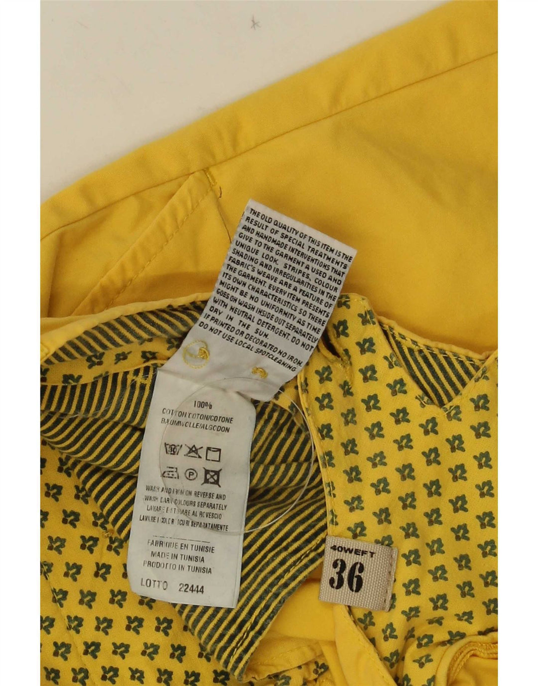 40Weft Herre Chino Shorts W36 Stor Gul Bomuld