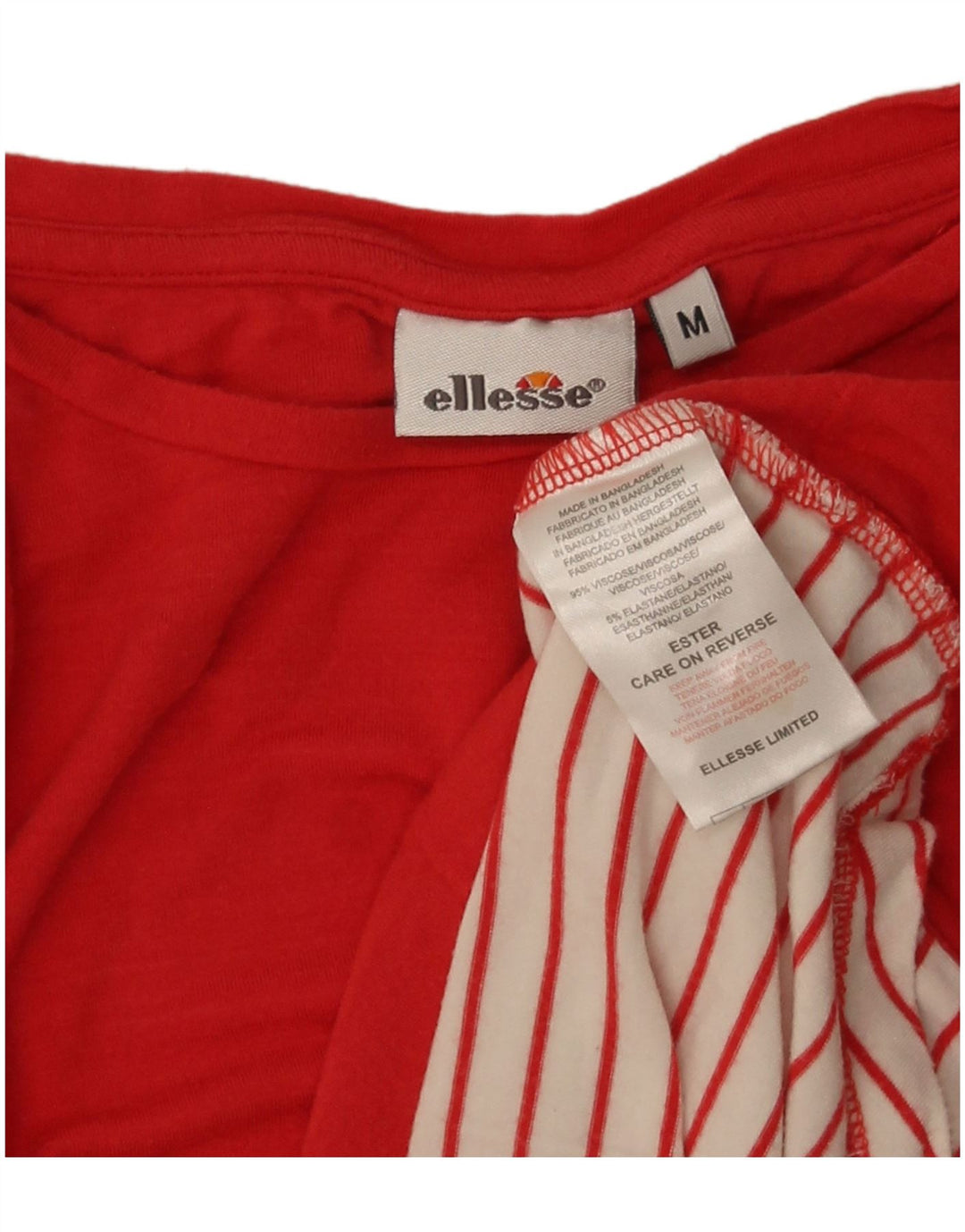 Ellesse Dame T-Shirt Top UK 14 Medium Rød Stribet Viscose