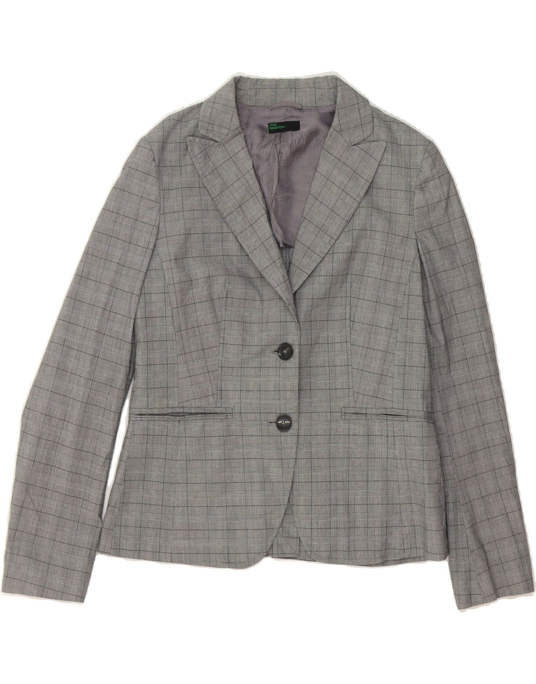 BENETTON Womens 2 Button Blazer Jacket UK 12 Medium Grey Check Vintage Benetton and Second-Hand Benetton from Messina Hembry 