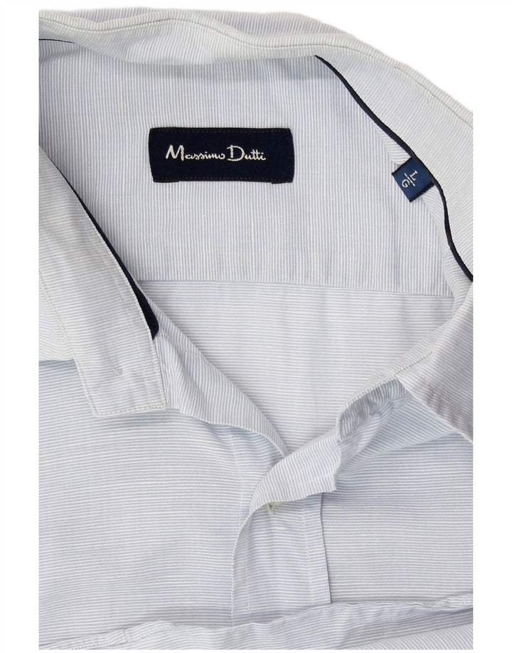 Massimo Dutti Kortærmet Herreskjorte Stor Blå Nålestribet Bomuld