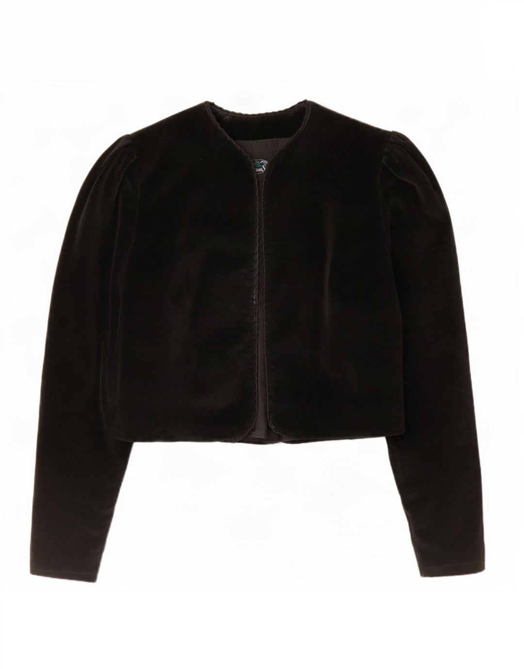 Vintage Dame Open Velvet Bolero Jacket IT 40 Small Black Bomuld