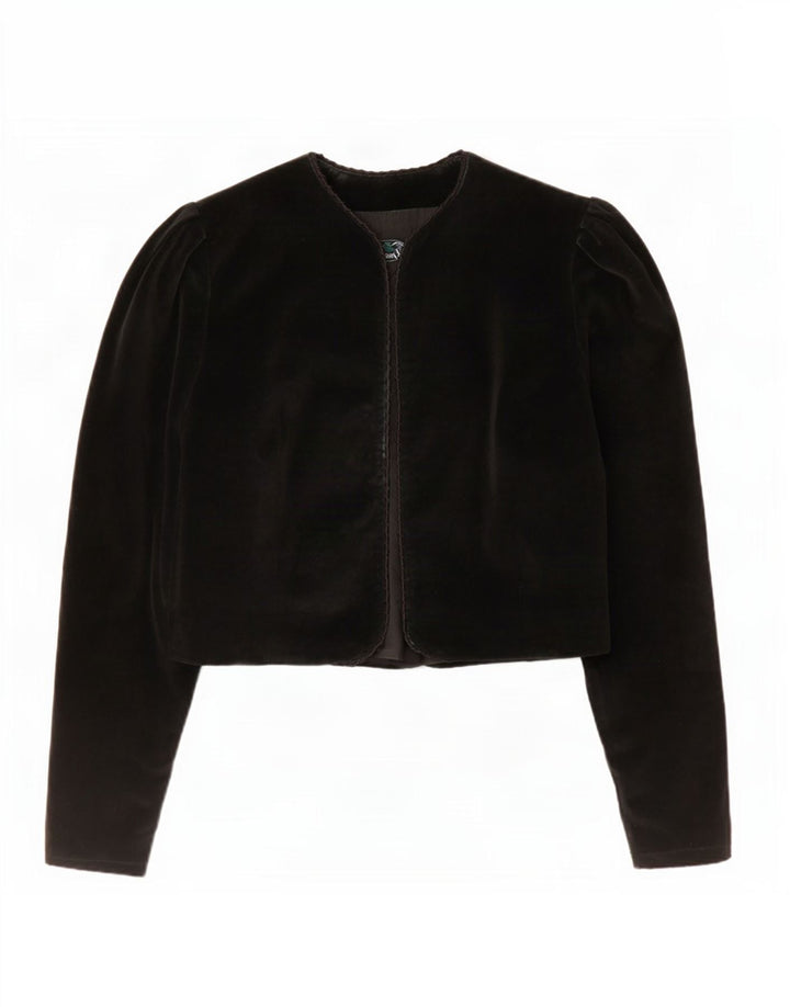 Vintage Dame Open Velvet Bolero Jacket IT 40 Small Black Bomuld