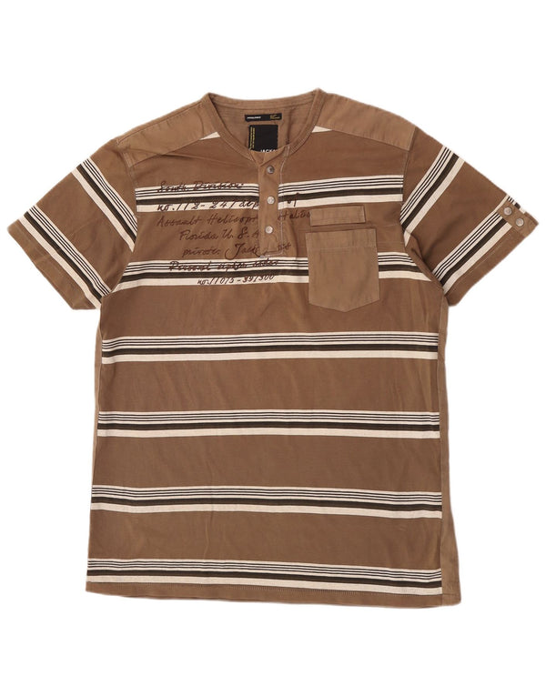 Jack & Jones Herre grafisk T-shirt top XL brun stribet bomuld
