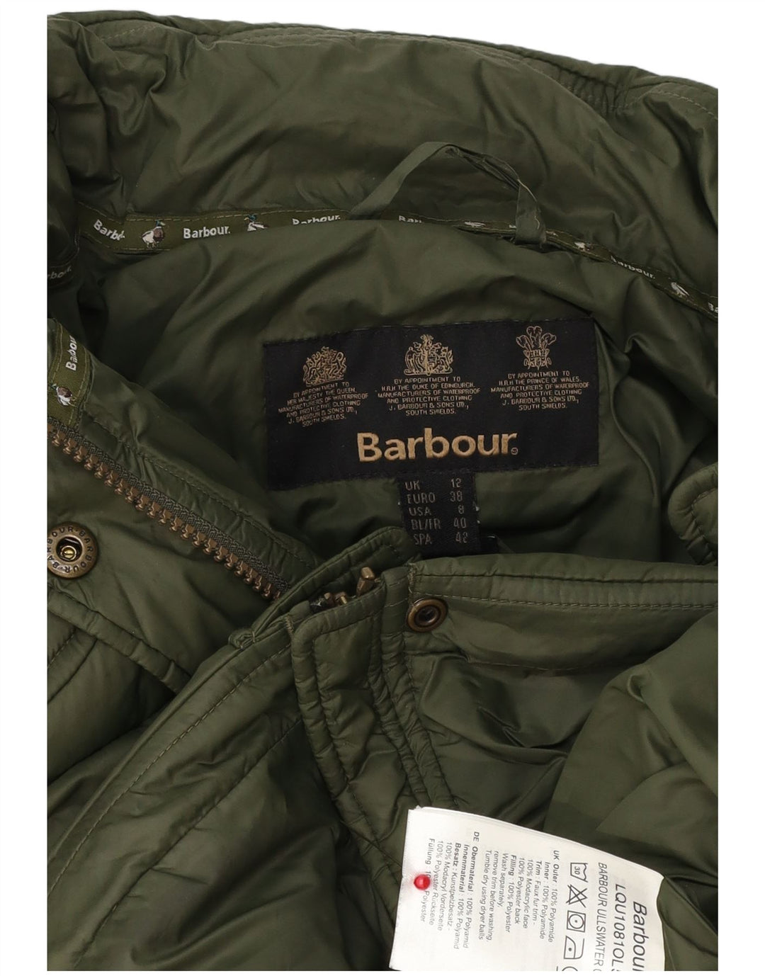 Barbour Polstret hættejakke til kvinder UK 12 Medium Green Polyester