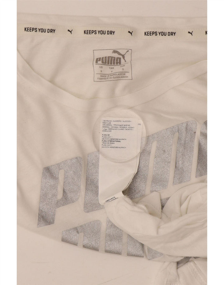 Puma Dame Oversized grafisk T-shirt Top UK 10 Lille hvid bomuld