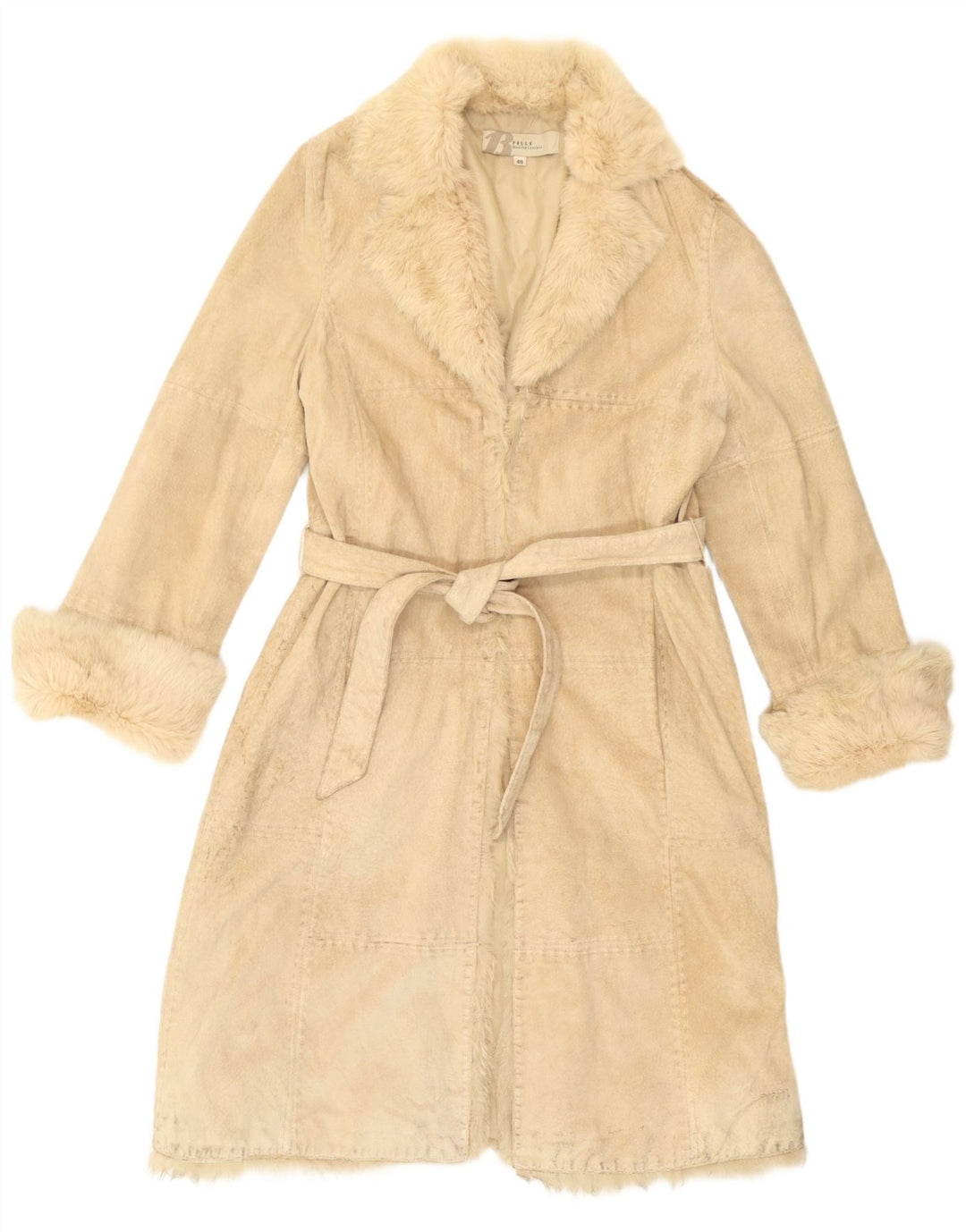 Vintage læderfrakke til kvinder IT 48 XL Beige Patchwork læder