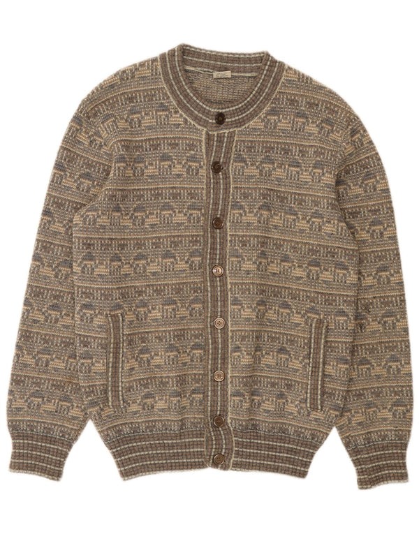 Vintage Mens Cardigan Sweater Medium Grey Fair Isle Wool