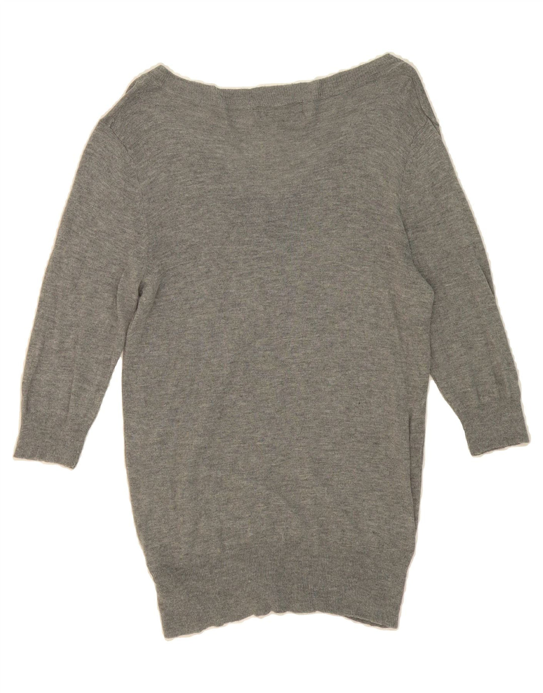 MOSSIMO Womens 3/4 Sleeve V-Neck Jumper Sweater UK 14 Large Grey Nylon Vintage Mossimo and Second-Hand Mossimo from Messina Hembry 