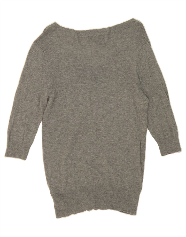 MOSSIMO Womens 3/4 Sleeve V-Neck Jumper Sweater UK 14 Large Grey Nylon Vintage Mossimo and Second-Hand Mossimo from Messina Hembry 