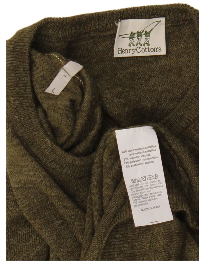 Henry Cottons Herre Crew Neck Jumper Sweater Large Khaki Wool