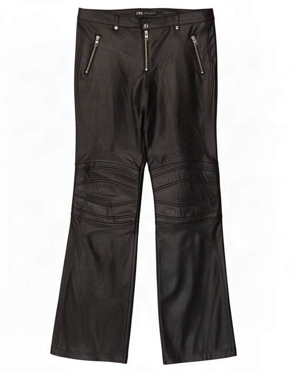 Zara Dame Bootcut Kunstlæderbukser Large W30 L33 Sort Polyester