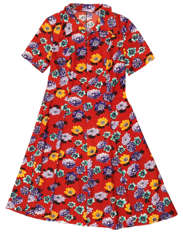 Vintage Dame A-Line Kjole UK 14 Medium Red Floral
