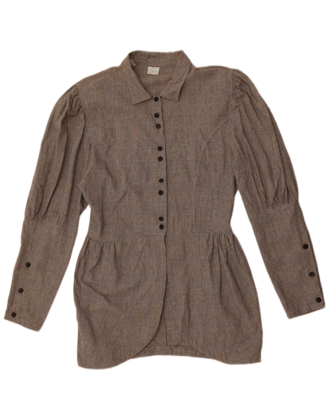 Benetton Dame Skjorte Bluse IT 46 Stor grå ternet bomuld