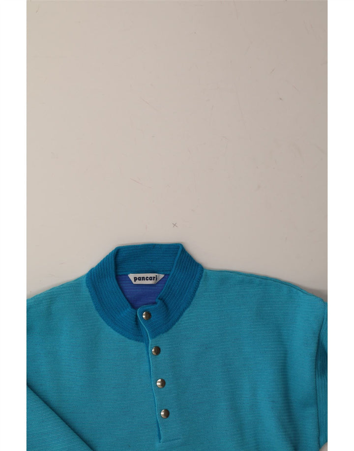 PANCARI Mens Crew Neck Jumper Sweater Medium Blue Colourblock Vintage Pancari and Second-Hand Pancari from Messina Hembry 