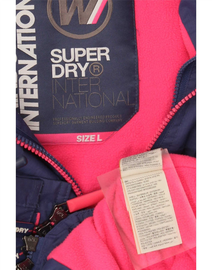 Superdry vindjakkejakke med hætte til kvinder UK 16 Stor blå farveblok
