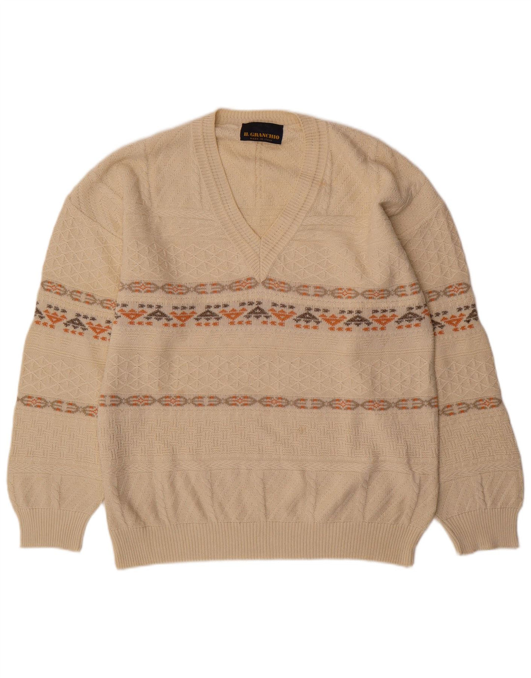 Il Granchio Herre V-hals sweater Stor Beige Geometrisk
