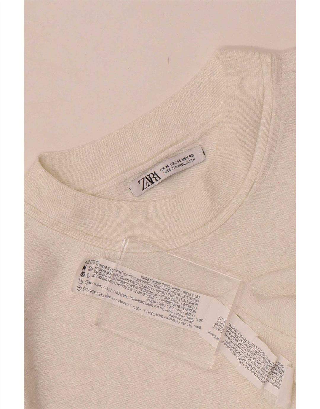 Zara Herre Crew Neck Jumper Sweater Medium White Viscose