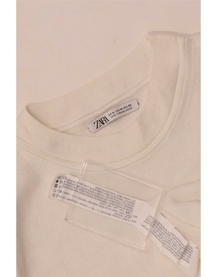 Zara Herre Crew Neck Jumper Sweater Medium White Viscose
