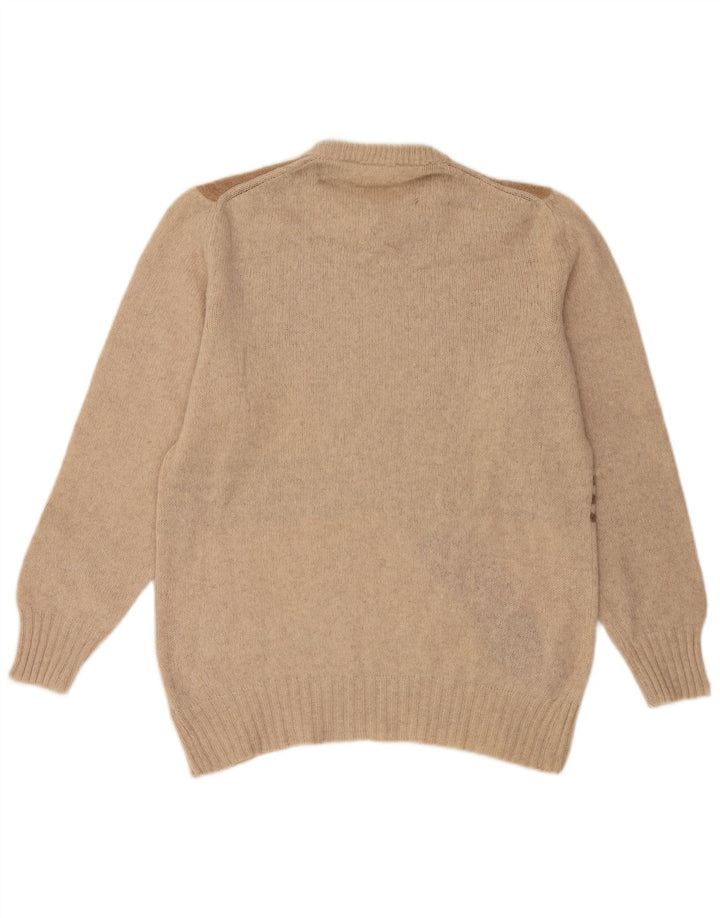 Vintage herre rund hals sweater stor beige farveblok