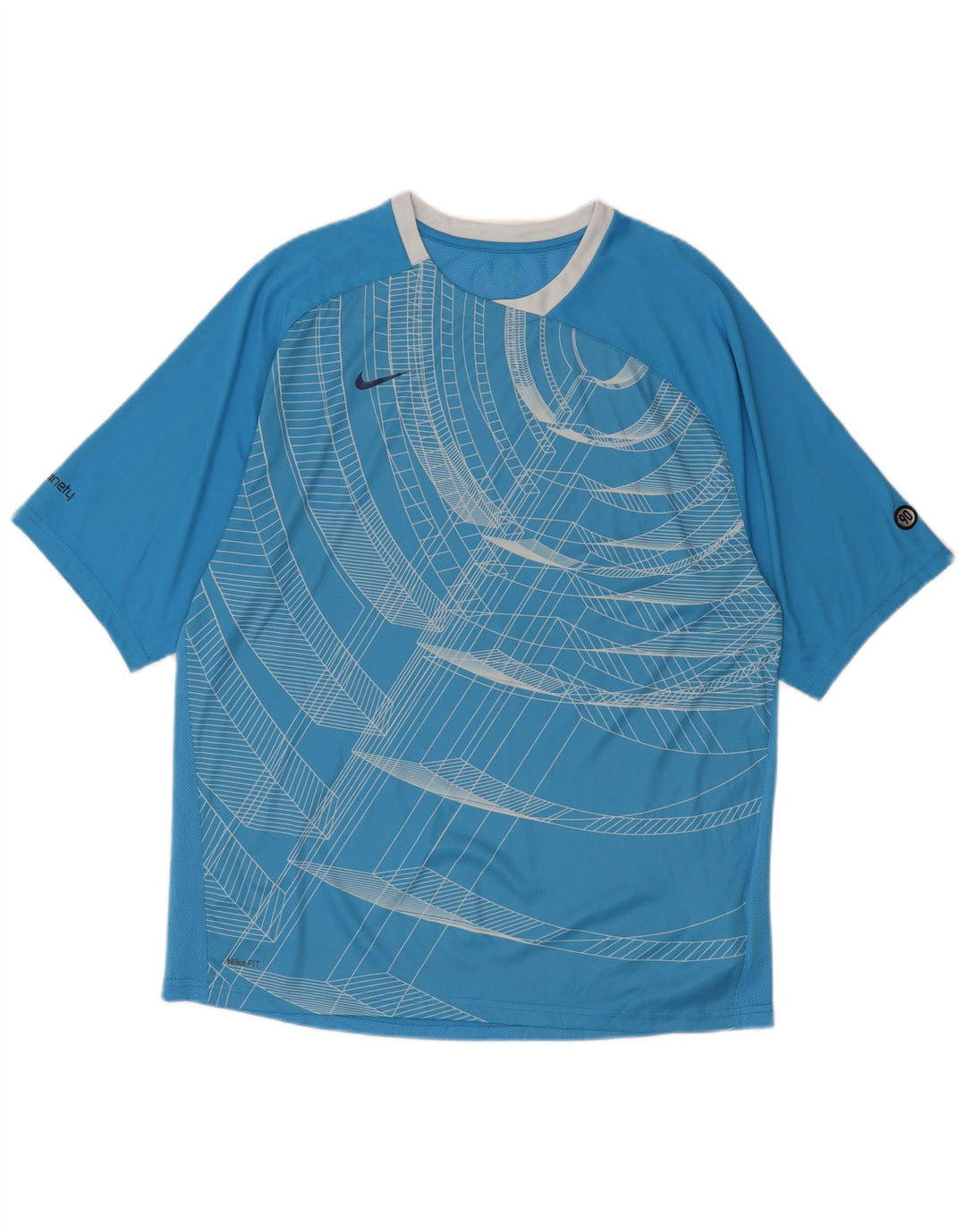 Nike T-shirt top til mænd UK 42/44 Stor blå geometrisk polyester