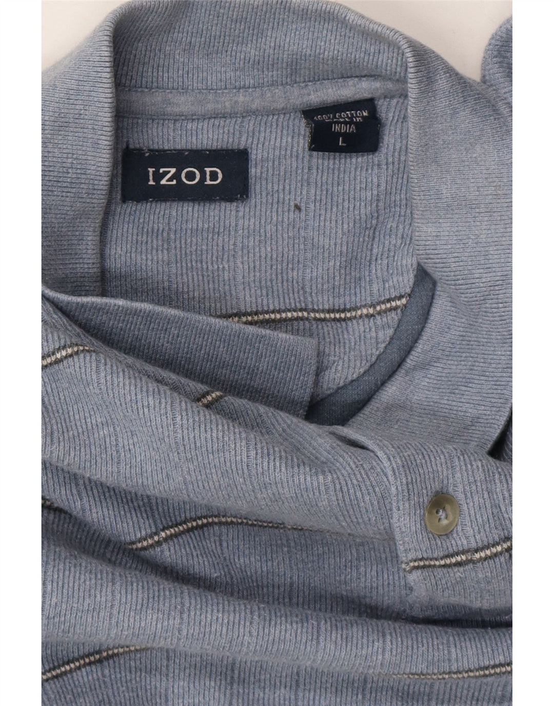 IZOD Mens Long Sleeve Polo Shirt Large Blue Striped Cotton Vintage Izod and Second-Hand Izod from Messina Hembry 
